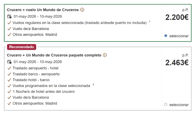 Nuevo Motor de Reservas con Cruceros, Vuelos y Traslados